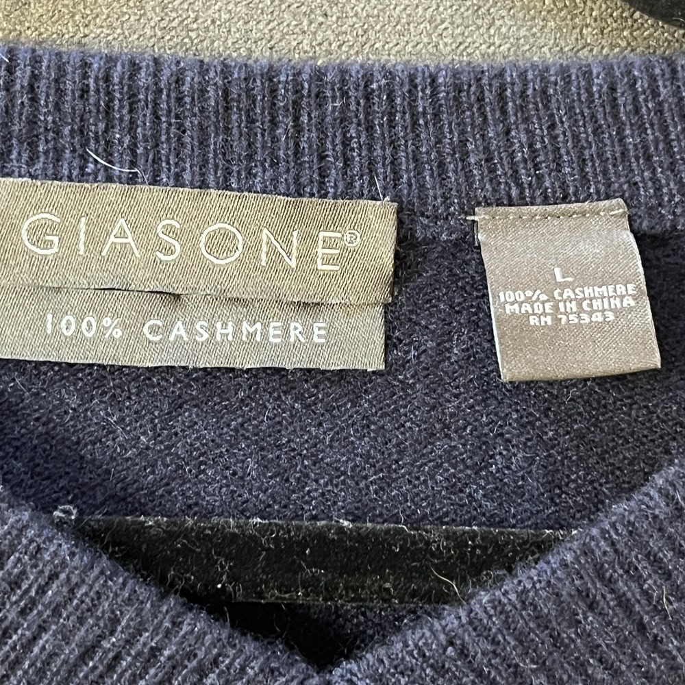 Giasone Sweater Mens Large Navy Argyle 100% Cashmere V Neck Preppy Academia - Picture 6 of 8